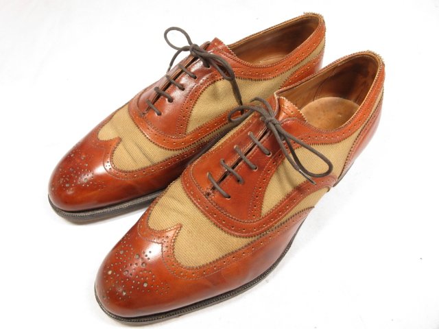 5年保証 希少ヴィンテージ ジョンロブ J Lco Ltd ウイングチップ 異素材 バイカラー シューズ 靴 メンズ 7f2 茶 ベージュ 8mza0414 中古