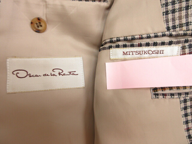 超美品 オスカーデラレンタ Oscar De La Renta 三越 チェック柄 シングル ジャケット メンズ Size98 Ab4 グレージュ 8mj4713 中古 Butlerchimneys Com