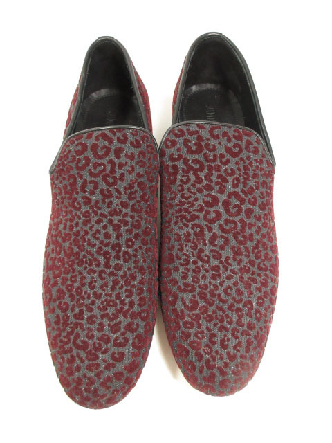 未使用品 ジミーチュウ Jimmy Choo ベロア レオパード柄 ラメ入り スリッポン メンズ Size42 ワインレッド グレー系 11mz1531 中古 Painfreepainrelief Com