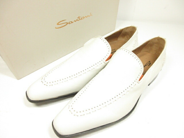未使用 サントーニ Santoni 96 ホールカット ステッチ パンチング加工 ヴァンプローファー スリッポン メンズ Size5 白 8mz1541 中古 Collabforge Com