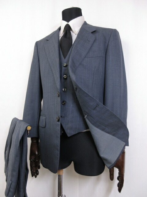 オーダーメイドヤマダ Dunhill生地 2ボタン ストライプ 3ピーススーツ メンズ Size48 50相当 やや青みのあるグレー系 10rms0560 中古 Homica Com Mx