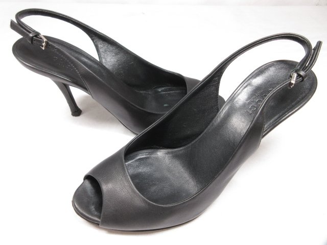 オープントゥ ストラップサンダル ヒール 靴 (レディース) size36.5 ブラック 黒 ★8LZ3660★