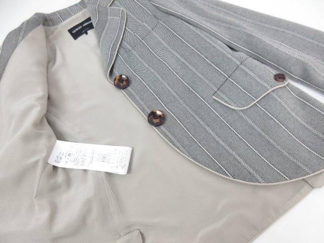 超美品【ジョルジオアルマーニ】最高級黒ラベルストライプ織柄スーツセットアップ(レディース)36グレー系伊製★17HR1806★【中古】