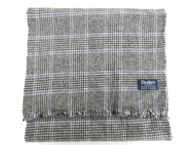 超美品 バーニーズニューヨーク マフラー (メンズ) グレー系×パープル系 グレンチェック柄 ★7ME4770★