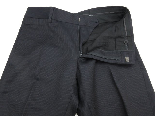 美品 シルク混 2ボタン ストライプ柄 size48R ネイビー系 スーツ 