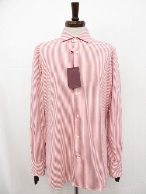 未使用【グランシャツ GLANSHIRT】5XFE01 G9094 211 定価41800円 ストライプ柄 長袖シャツ (メンズ) size40 レッド&times;ホワイト◯10GRS129◯　【中古】｜クール・ヴェール 店