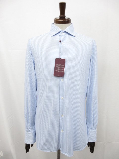 未使用【グランシャツ GLANSHIRT】5XFE01 G9103 800 定価46200円 ギンガムチェック柄 長袖シャツ (メンズ) size37 青系 ◯10GRS181◯　【中古】｜クール・ヴェール 店