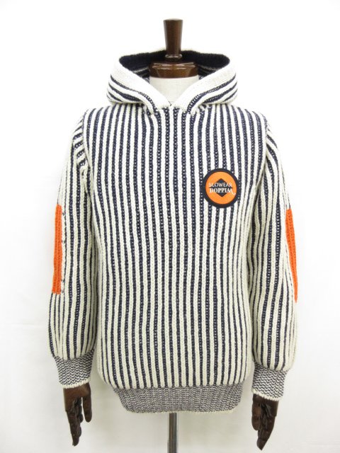 未使用【スローウエア×ドッピアアー】79SW03 SW831 821 定価77000円 編柄 ウール ニットパーカー (メンズ) size48 白系×紺 ◯10ZZN0547◯ 【中古】|クール・ヴェール 店