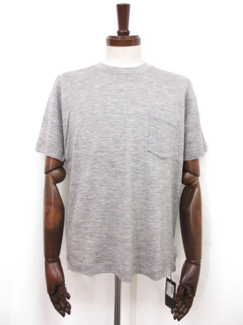 未当て嵌める【ザノーネ ZANONE】812430 ZM211 Z4872 必要経費29700円 羊毛100％ 半袖カットソー ニットソー (メンズ) size52 薄墨色◯10ZZN0736◯ 【中古】