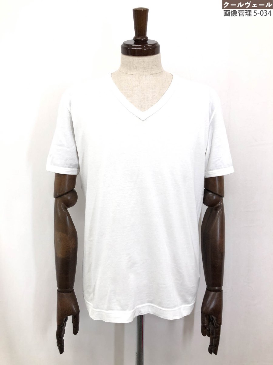 DOLCE＆GABBANA Vネック Tシャツ ホワイト ブラック Cotton V-neck T-shirt with branded tag in White for Men