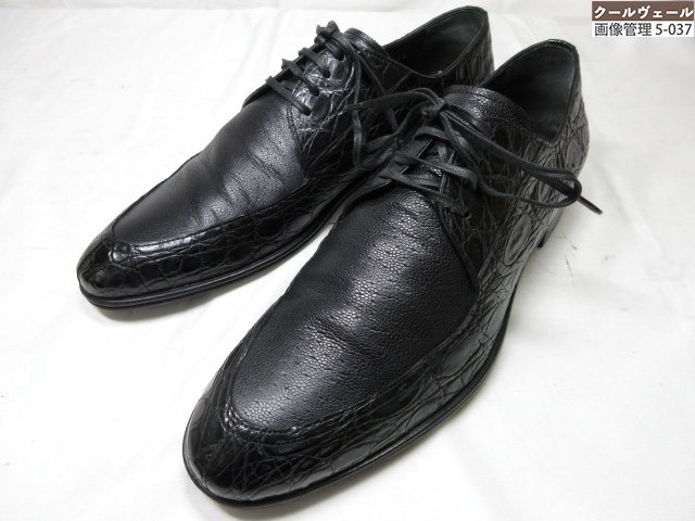 ドルチェアンドガッバーナ✨26.5 革靴 shoes ブラック リザード型押し alfredoBANNISTER スリッポン 「リザード型押し」Tストラップ バックル