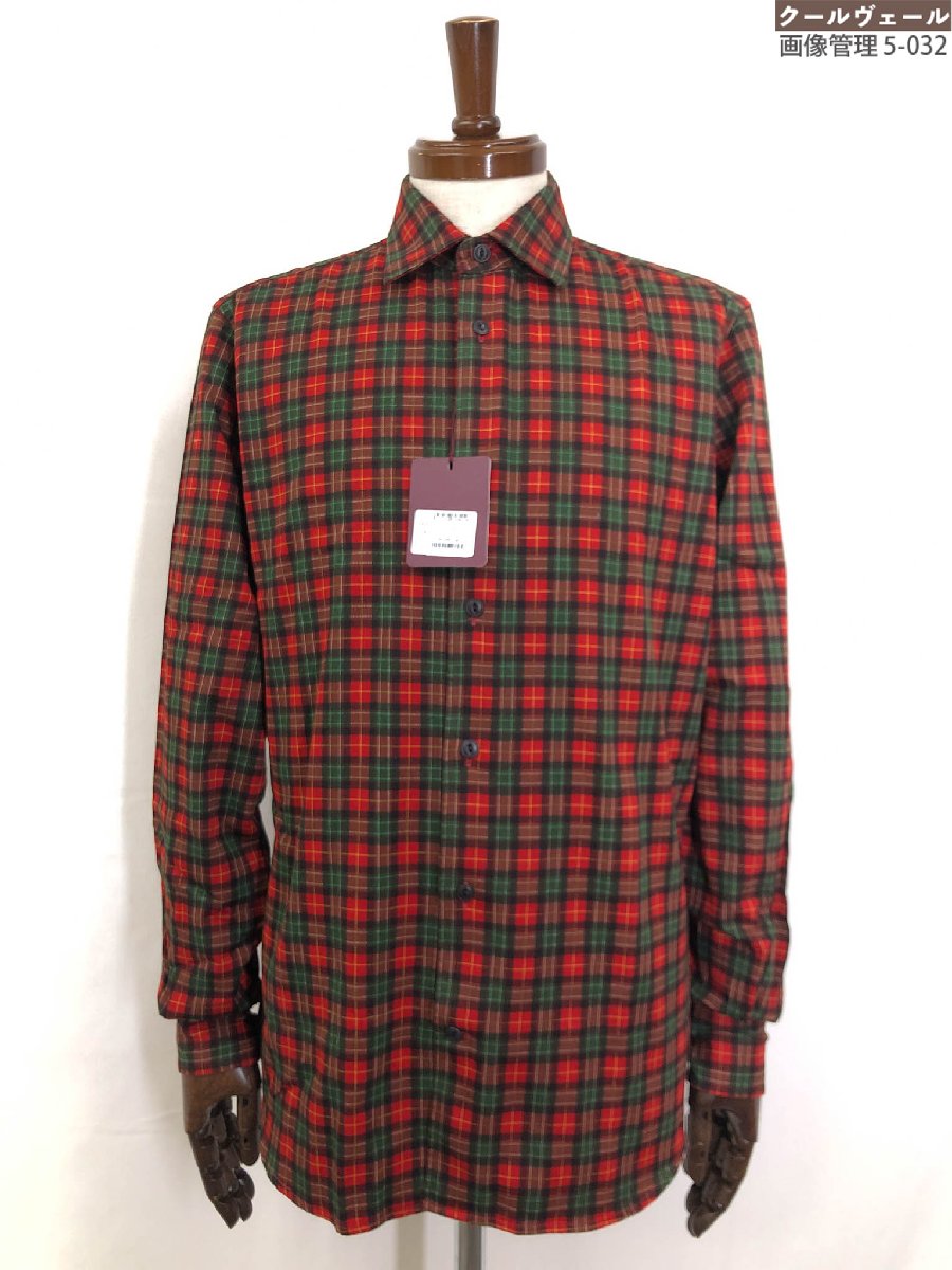 未当て嵌める【グランシャツ GLANSHIRT】5XGA00 G6682 220 通貨価値38500円 綿100％ 読み合わせる柄 長袖プルオーバー(メンズ)size40 赤×緑系 伊製◇17GRS298◇ 【中古】