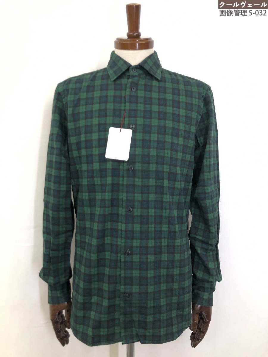 未当て嵌める【グランシャツ GLANSHIRT】5XGA00 G6682 720 通貨価値38500円 綿100％ 読み合わせる柄 長袖プルオーバー (メンズ) size40 緑系 伊製 ◇17GRS303◇ 【中古】