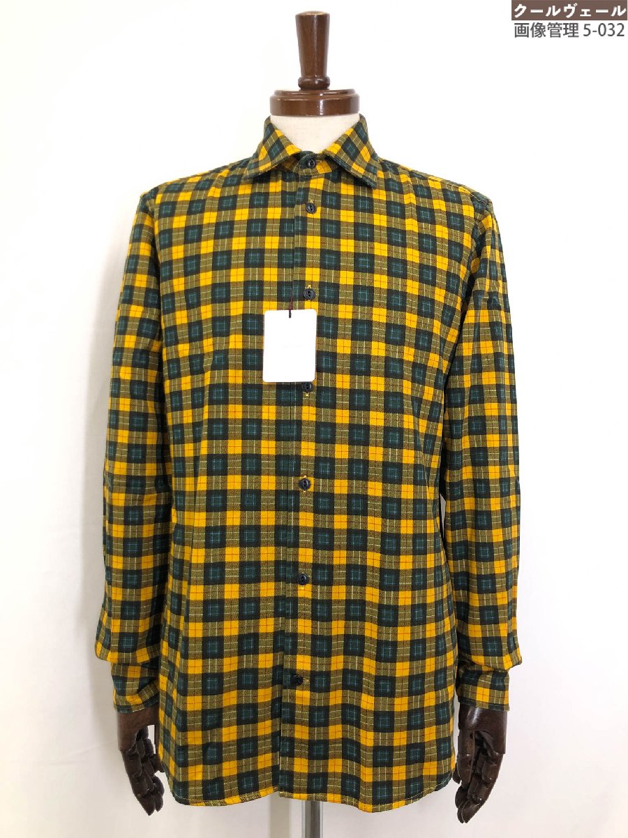 未当て嵌める【グランシャツ GLANSHIRT】5XGA00 G6682 310 通貨価値38500円 綿100％ 読み合わせる柄 長袖プルオーバー(メンズ)size41 黄×緑系 伊製◇17GRS300◇ 【中古】