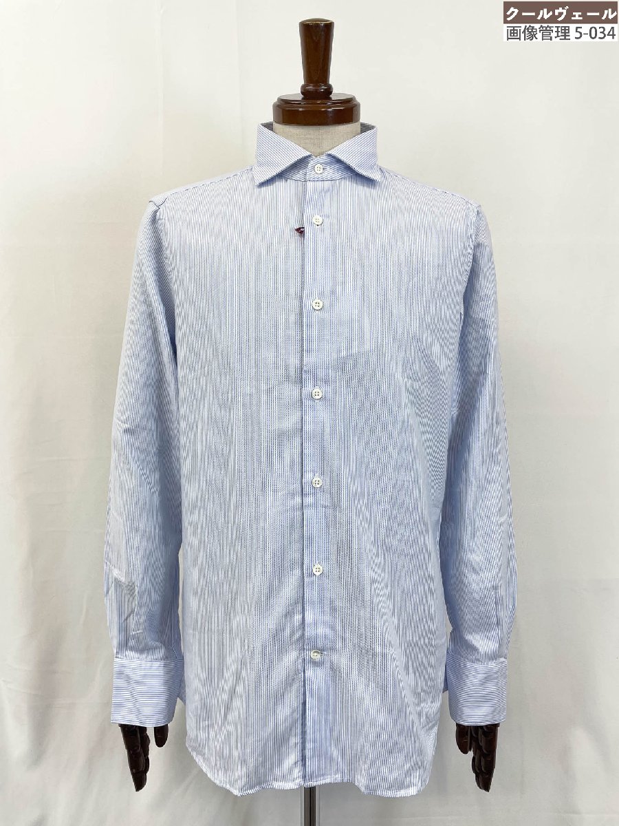 未当て嵌める【グランシャツ GLANSHIRT】5XFE00 G6655 800 必要経費30800円 綿織物100％ 縞模様 長袖ティーシャツ(メンズ)41 青×白 伊製◇17GRS378◇ 【中古】 メンズファッション-ワイシャツ