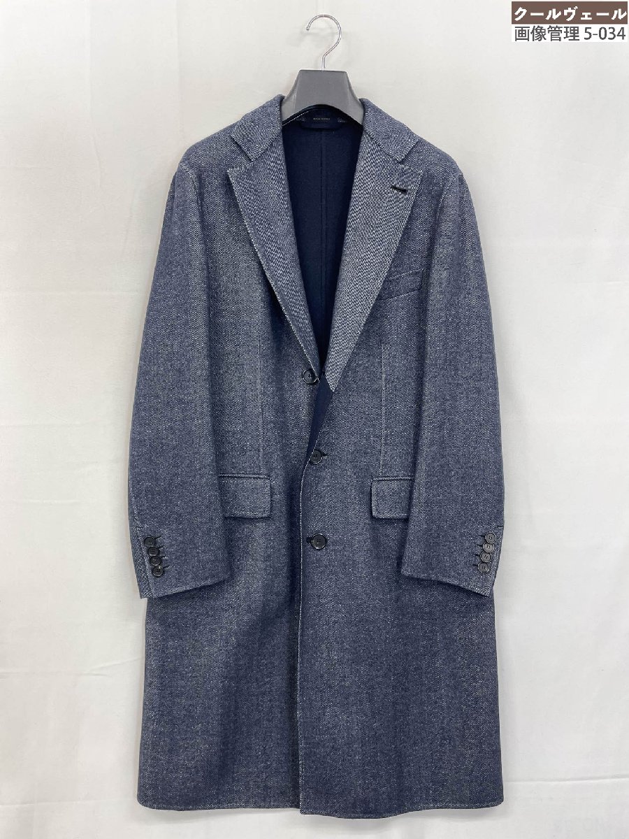最御前上等 ほぼ未当て嵌める【ブリオーニ Brioni】ROOG0L Overcoat Solfenno 杉綾模様柄 W人間の顔 チェスターコート(メンズ)50R 紺◇17HR3830◇ 【中古】