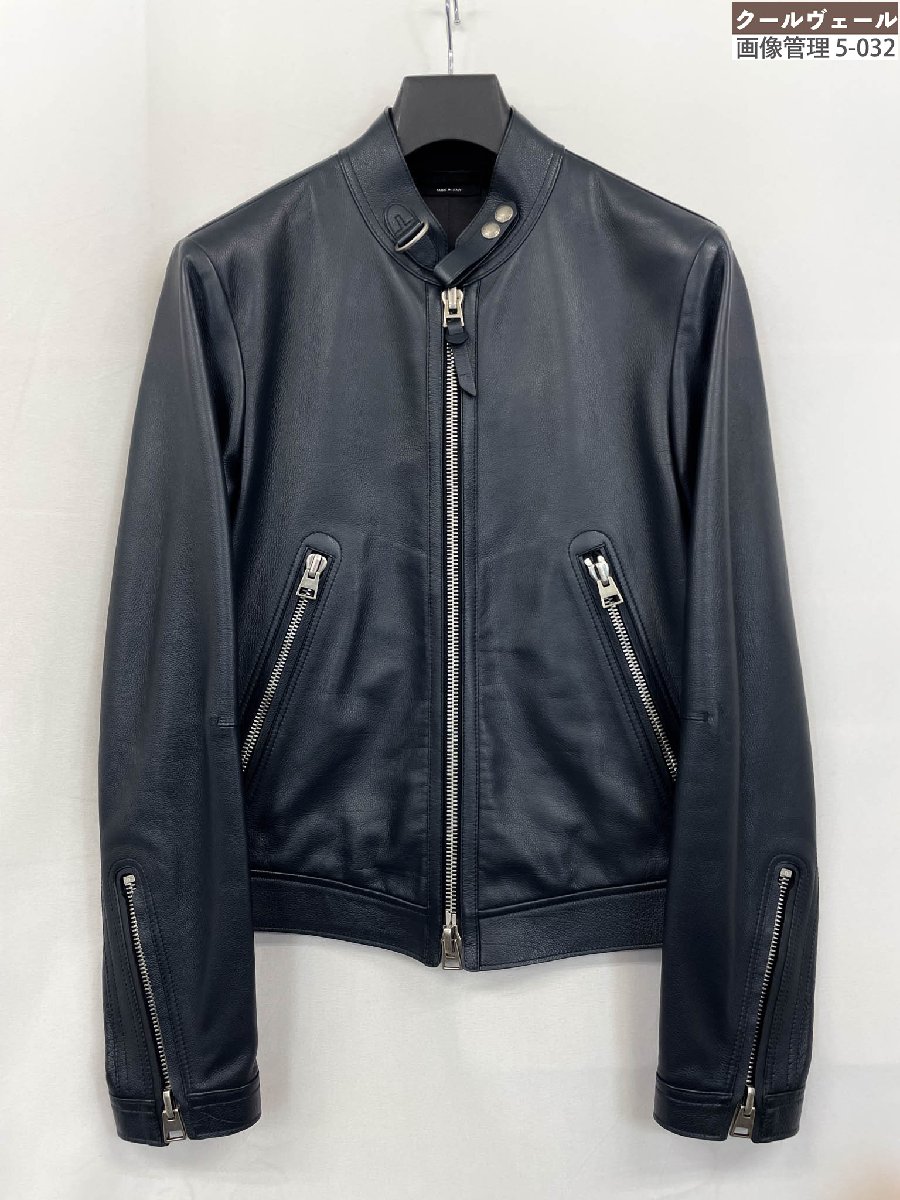 最飛び切り 極美品【トムジェラルド・r・フォード TOMFORD】LBS004 LMG003S23 牛皮 カーフレザー シングルライダースジャケット(メンズ)44 紺 伊製◇17HR3837◇ 【中古】