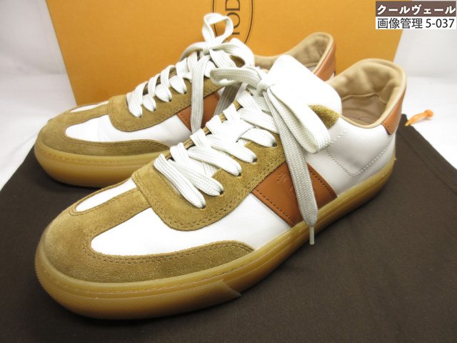 超美品【トッズ TOD】 コンビレザー レザースニーカー 7アイレット シューズ 紳士靴 (メンズ) size6.5 ブラウン系 ★37MZA8834★ 【中古】
