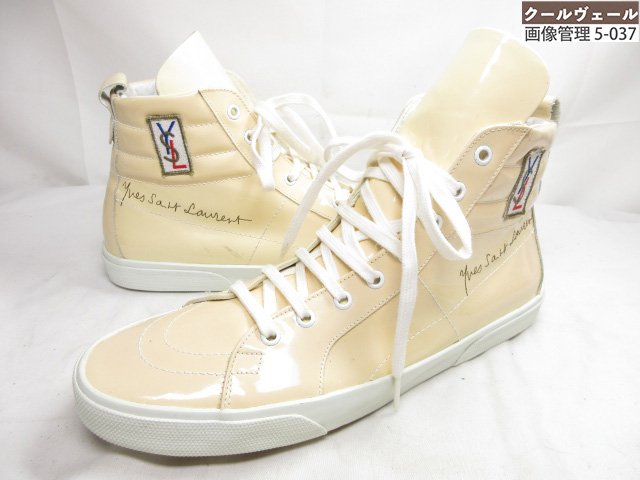 超美品 【イヴサンローラン】 ハイカットスニーカー 8アイレット エナメル パテントレザー 靴 (メンズ) size41.5 ベージュ系 ★37MZA9106★ 【中古】