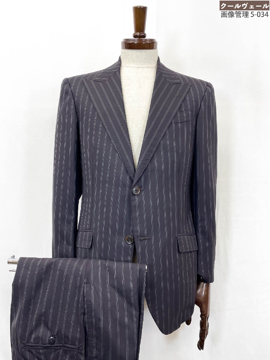 超美品【ラベラサルトリアナポレターナ La vera Sartoria Napoletana】シングル2ボタン スーツ (メンズ)44 赤茶系 ストライプ★35RMS3990★　【中古】｜クール・ヴェール 店