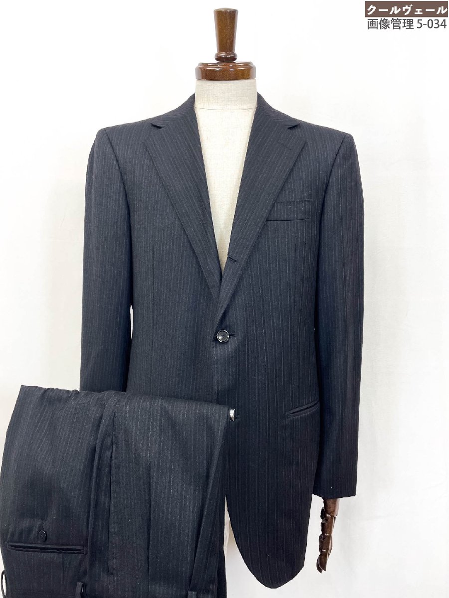 超美品【ソブリン SOVEREIGN】1123-273-0069 シングル3名取り草段返り 背広 (メンズ) size50 薄墨色系 縞模様織柄 ★35RMS3995★ 【中古】 スーツ・セットアップ-メンズファッション-スーツ