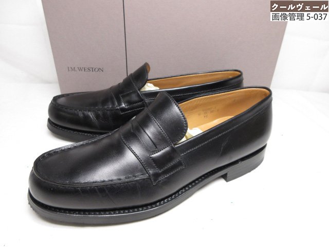 超美品 【JMウエストン J.M.WESTON】 180 シグニチャーローファー 滅多に無い大きさ スリッポン なめし革 靴(メンズ)size4C 黒いこと ★37MZA9219★ 【中古】