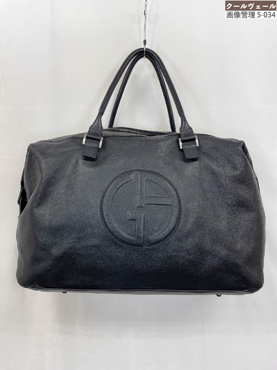 美品 【ジョルジョアルマーニ GIORGIO ARMANI】 シボレザー ボストンバッグ 旅行 2WAY肩先 (メンズ) 黒いこと ★5HT3084★ 【中古】