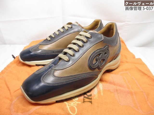 未当て嵌める品 【ステファノブランキーニ】 TROFEO ローカットスニーカー シューズ なめし革 成人男性靴 (メンズ) size6.5 紺×灰×茶★37MZA9284★ 【中古】