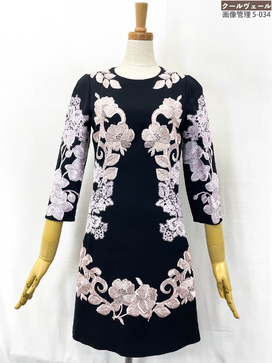 超美品【ドルチェ＆ガッバーナ】七分袖 ひざ丈衣装 (レディース) size36 黒いこと×サクラ色 刺しゅう柄 CD-F61Z8Z/FURDV-D 伊製★33LT5682 【中古】