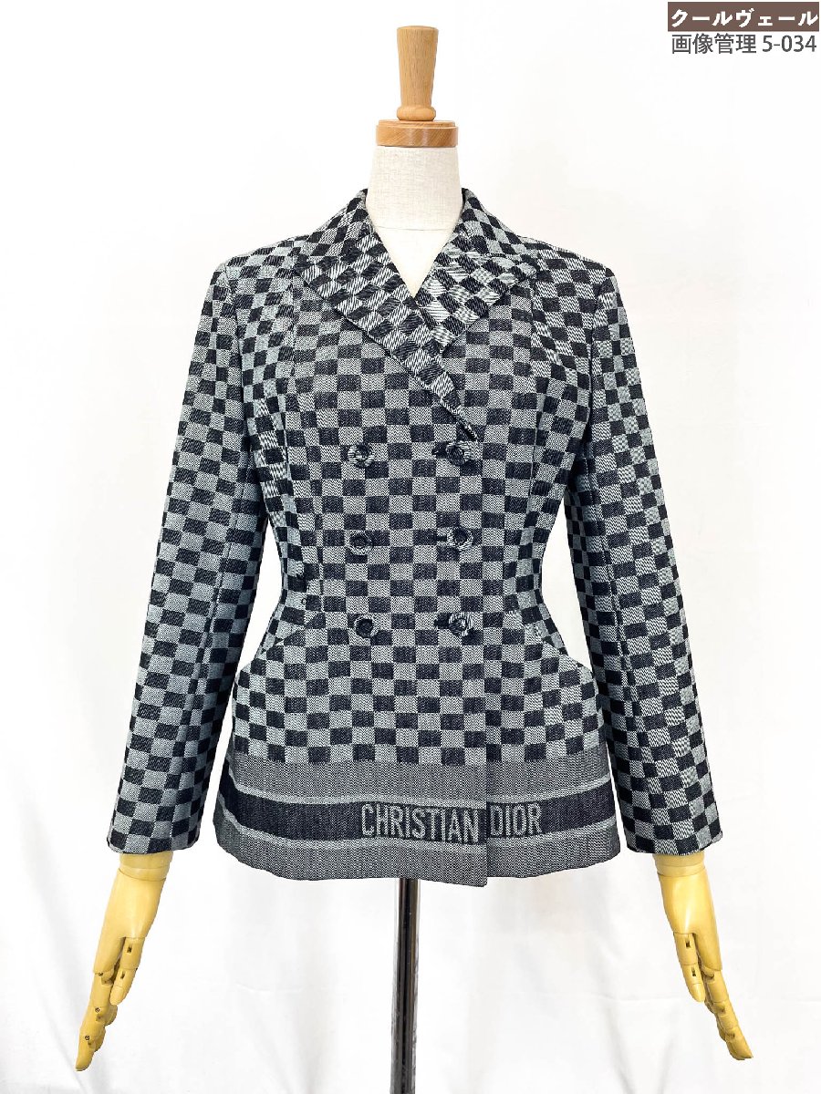 美品【ディオール Christian Dior】911V03A3226 照合のしるし柄 W遣りかた 上衣 BEE刺しゅう (レディース) 38 灰×濃紺色★32LJB0002 【中古】