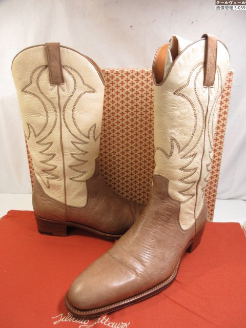 極美品 【ジンターラ Zintala】 なめし革 ウエスタンブーツ 刺 成人男性靴(メンズ) size40.5 ベージュ×点火装置赤銅色 ★37MZB0057★ 【中古】
