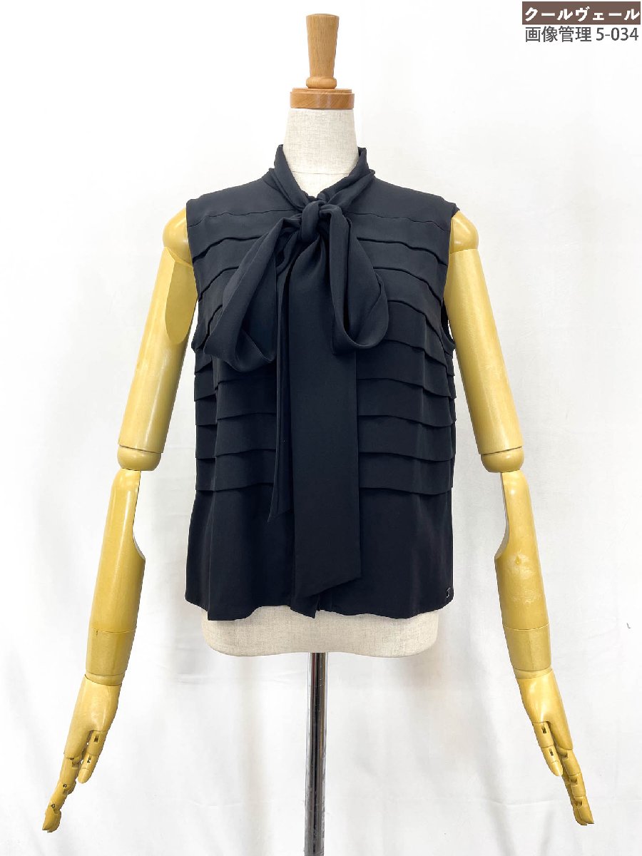 美品【シャネル CHANEL】P28987V11356 シルク ボウタイノースリーブブラウス シャツ (レディース)40 ブラック ココマーク 仏製★32LBB0002　【中古】｜クール・ヴェール 店