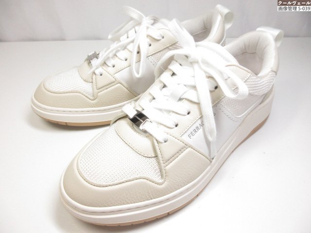 超美品 【フェラガモ FERRAGAMO】 なめし革×メッシュ原料品 スニーカー (メンズ) sizeTZ/7.5/M 白いこと×ベージュ ★37MZB0103★ 【中古】