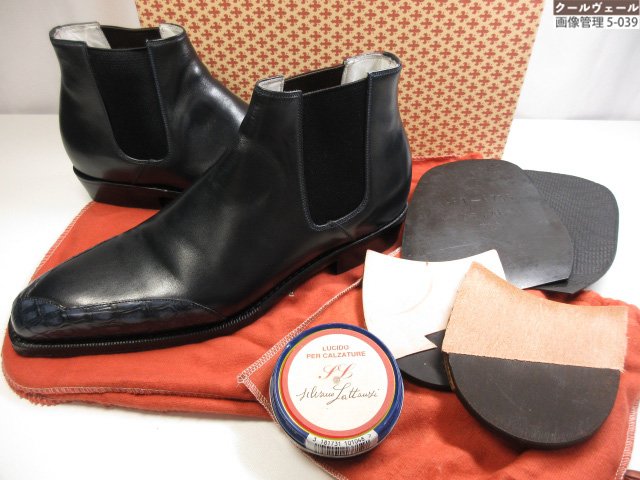 超美品 【シルヴァノラッタンジ】 NEW BOND サイドゴアブーツ クロコダイル♪ (メンズ) 最高級ビスポーク 24.5相当 ネイビー ★37MZB0127★【中古】｜クール・ヴェール 店