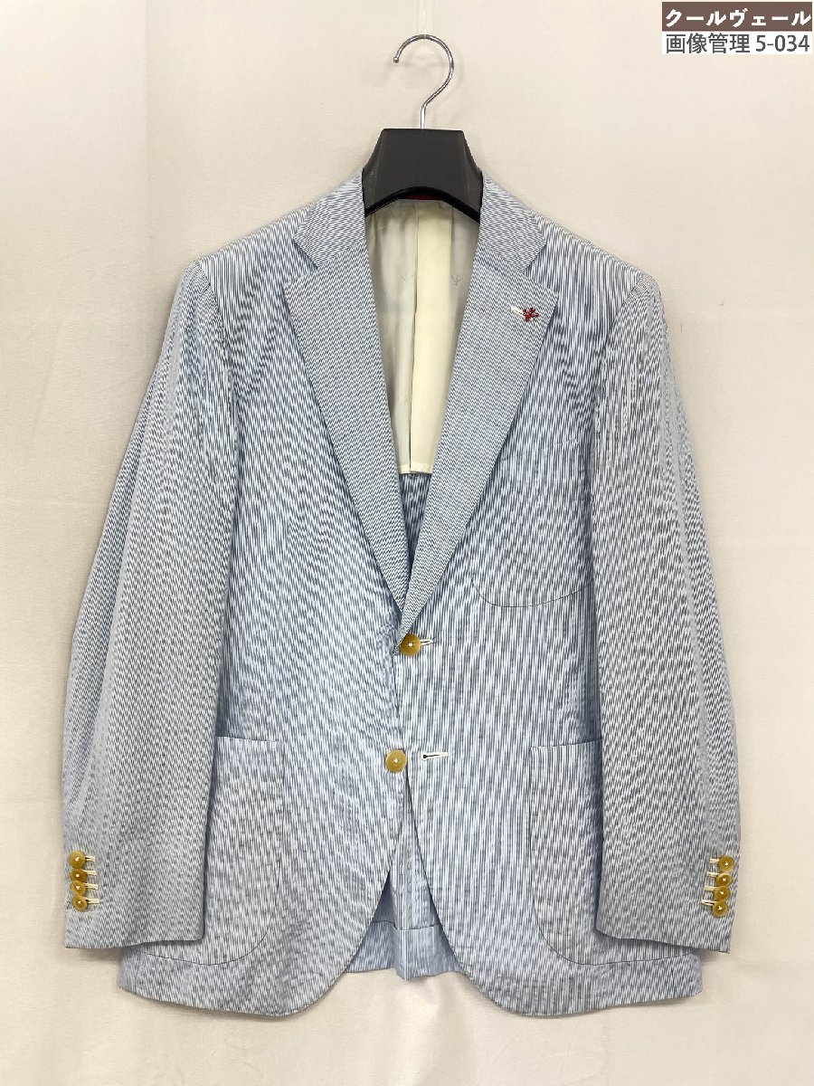 【イザイア ISAIA】シングル 2ボタン ストライプ柄 シアサッカー生地 ジャケット SAILOR (メンズ) 44/DROP7C ライトブルー ★32MJB0155★　【中古】｜クール・ヴェール 店 8,982円