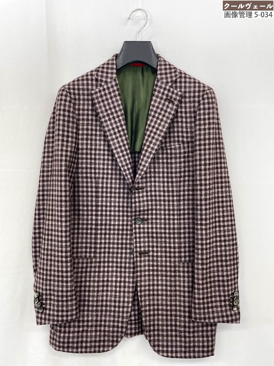 超美品 【イザイア ISAIA】 07036 06889 A 3名取り草段返り上衣 読み合わせる柄 カシミヤ95％出どころ (メンズ) 46/8R 茶系 伊製 ★32MJB0170★ 【中古】