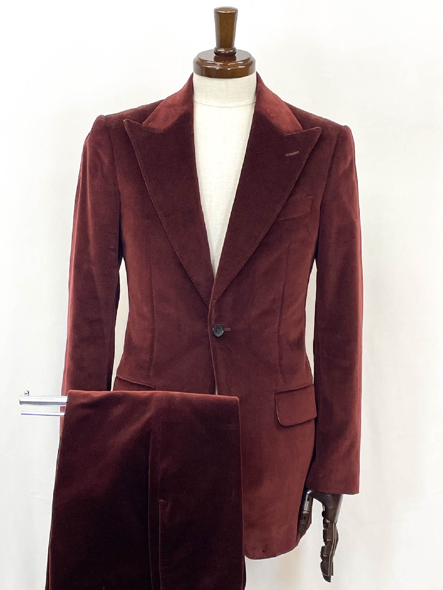 美品 【グッチ GUCCI】 CTX 75911G 綿織物100％ シングル2名取り草 天鵞絨出どころ 背広 (メンズ) size42R/44R ボルドーワイン ★35MSB0217★ 【中古】