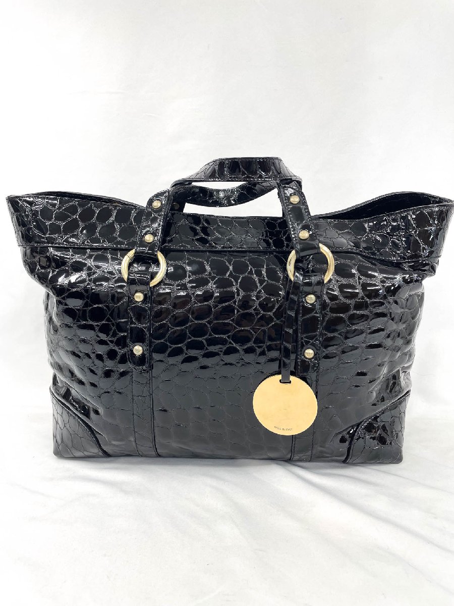 【エンポリオアルマーニ EMPORIO ARMANI】 クロコ型押し レザートートバッグ (レディース) 黒いこと ★11LGB0037★【中古】