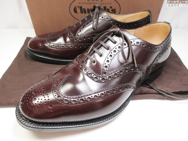 極美品【教会堂 Church’s】 BURWOOD バーウッド 5都市 フルブローグ なめし革シューズ 靴 (メンズ) size90G バーガンディ ★37MZB0259★ 【中古】