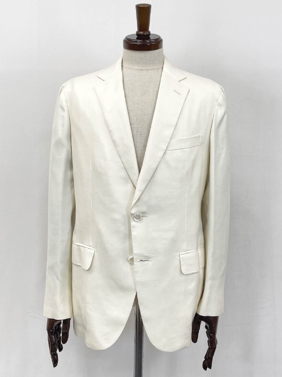 最御前上等 未当て嵌める【ブリオーニ Brioni】PLUME 地絹×カシミール×リネン シングル 2名取り草 上衣 (メンズ)50C 象牙色系★32HRB0025 【中古】