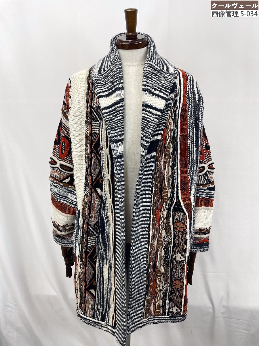 極美品【ミッソーニ MISSONI】厚地の外套大きさ 3D編み物ジレー 肉厚化粧着 厚地の外套 肩かけ色合い（男女兼用）XS 茶×紺★33LNB0017 【中古】
