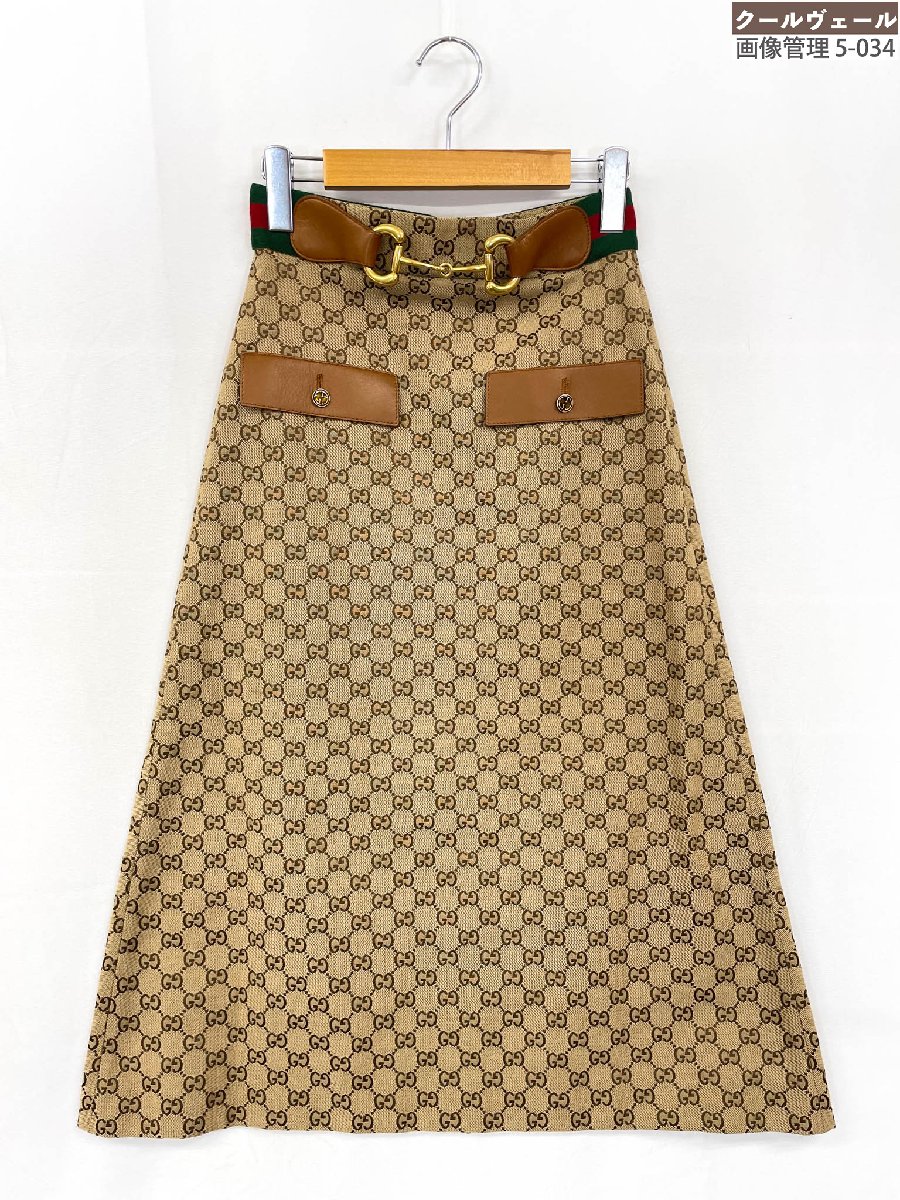 未当て嵌める 【グッチ GUCCI】 681567 Z8AWI GG総柄 帆布 スコート 導管ビット金具 (レディース) size36 赤銅色系 伊製★33LFB0002★ 【中古】