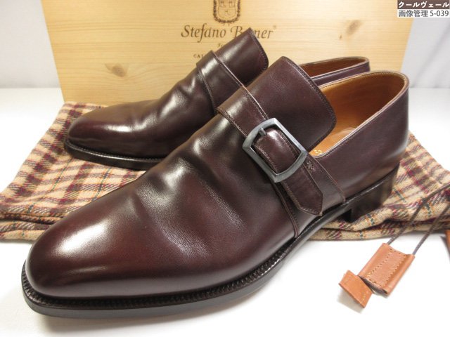 超美品 【ステファノベーメル Stefano Bemer】 プレーントゥ モンクストラップシューズ (メンズ) size42.5 うす暗い赤銅色系 ★37MZB0326★ 【中古】