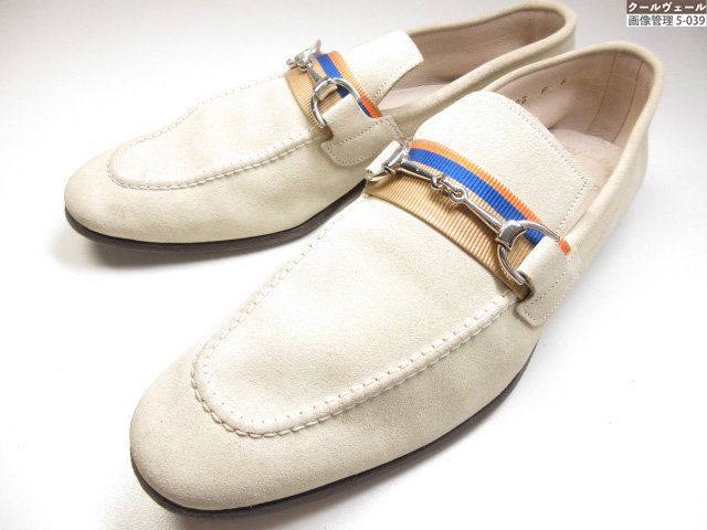 超美品 【サントーニ Santoni】 EDIFICE別注 スエードレザー ホースビットローファー (メンズ) size6 ベージュ系 ★37MZB0287★【中古】｜クール・ヴェール 店