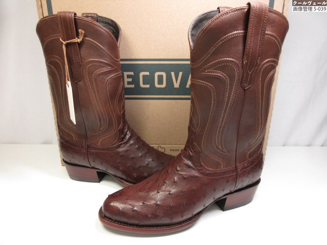 未当て嵌める 【テコ二階建てバス TECOVAS】 鴕鳥 切替え ウエスタンブーツ (メンズ) size7.5D 赤銅色 ★37MZB0354★ 【中古】