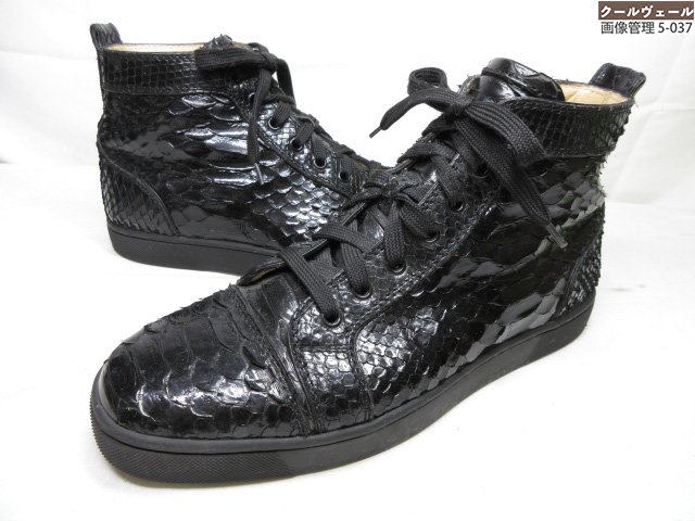 超美品 【クリスチャンルブタン】 パイソンレザー 7はと目 ハイカットスニーカー (メンズ) size42 黒いこと ★37MZB0393★ 【中古】