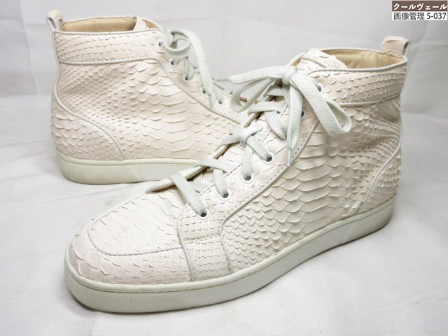 美品 【クリスチャンルブタン】 パイソンレザー 7はと目 ハイカットスニーカー (メンズ) size42 点火装置ベージュ系 ★37MZB0395★ 【中古】