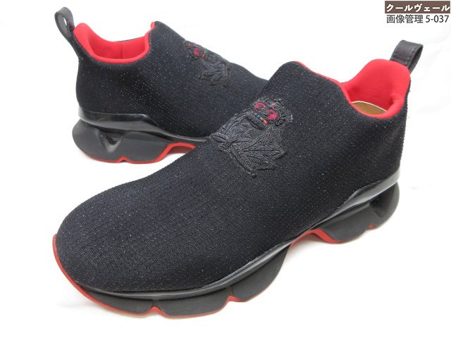 超美品 【クリスチャンルブタン】 スリッポン スニーカー 帯状髪飾りかざり付ける (メンズ) size40.5 黒いこと×赤いこと ★37MZB0390★ 【中古】