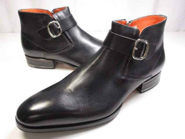 未当て嵌める 【サントーニ Santoni】 プレーントゥ なめし革ブーツ 真っただ中撥ねのける 同盟罷工一回り付 (メンズ) size6 黒いこと ★37MZB0419★ 【中古】