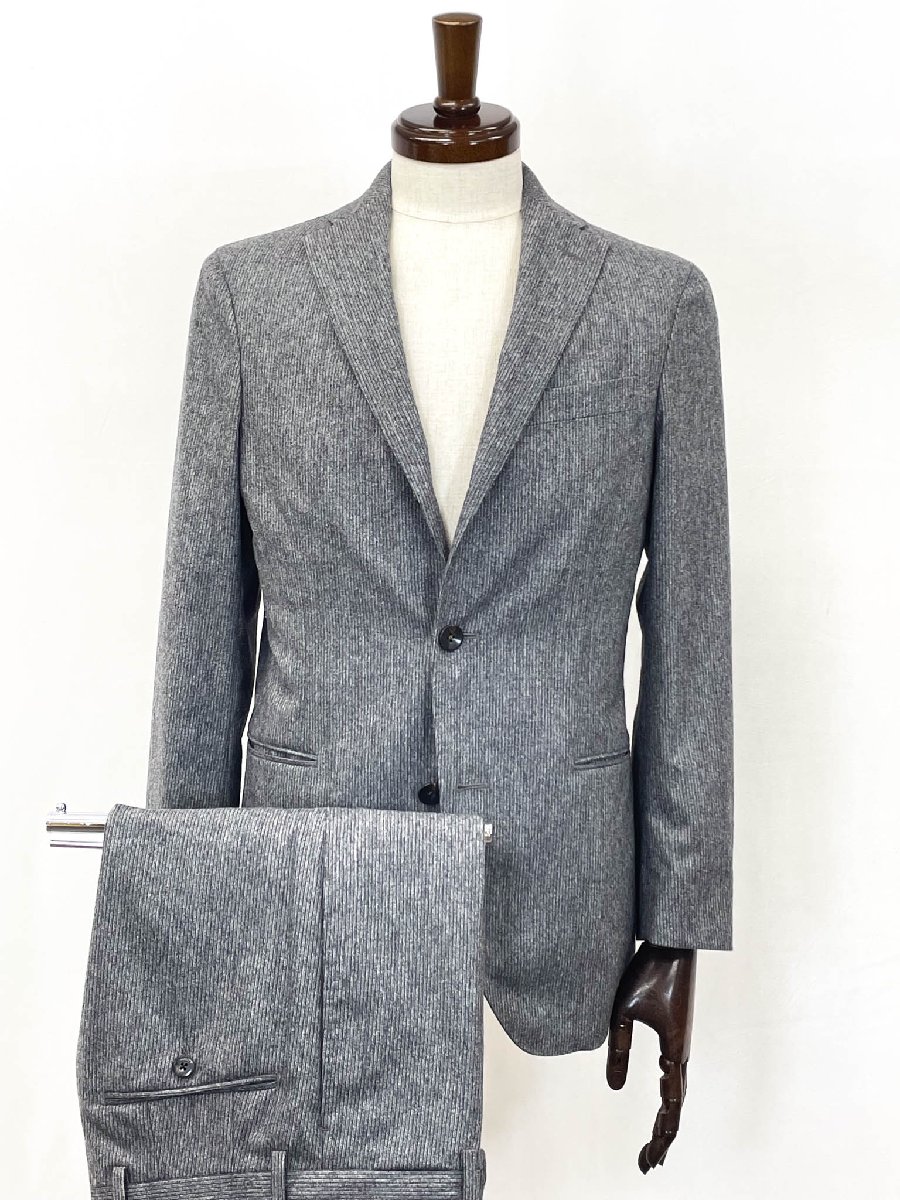 極美品 【ボリオリ BOGLIOLI】 T53W2A DOVER 3名取り草段返り 縞模様柄背広 (メンズ) size42/6R ミディアムグレー ★35MSB0286★ 【中古】